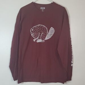 Mens Duluth Trading Graphic Longsleeve Top Size Medium Logo Spellout Sleeve